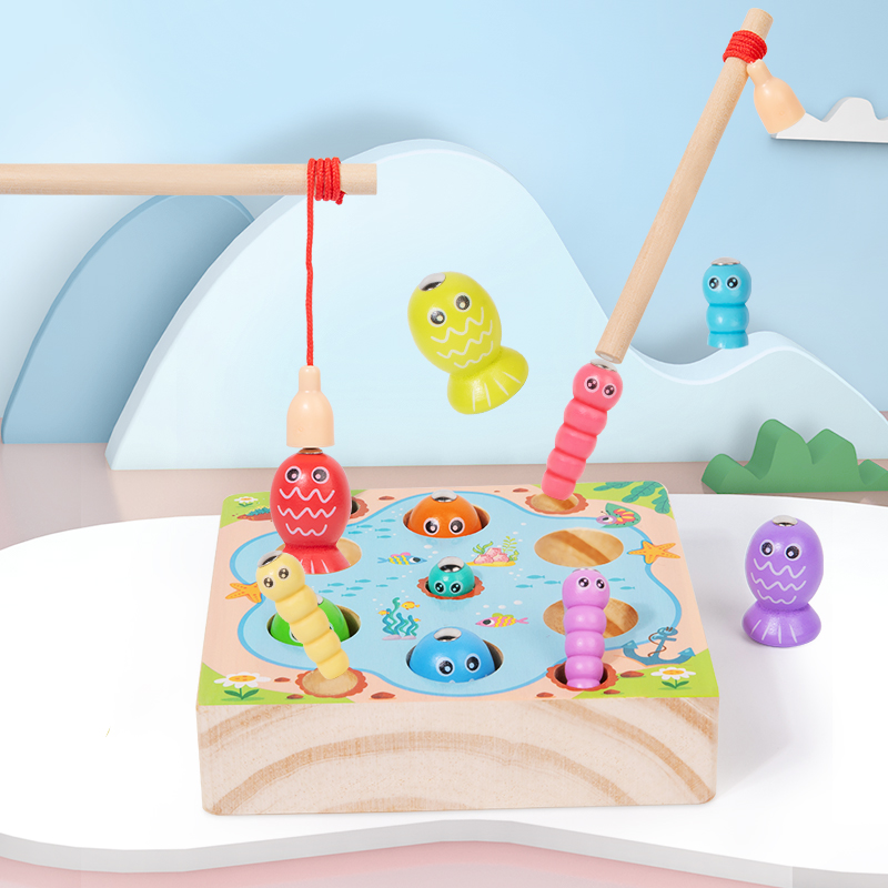 Montessori Shelf Toy - Çocuklar için Ahşap Balık Tutma Oyunu