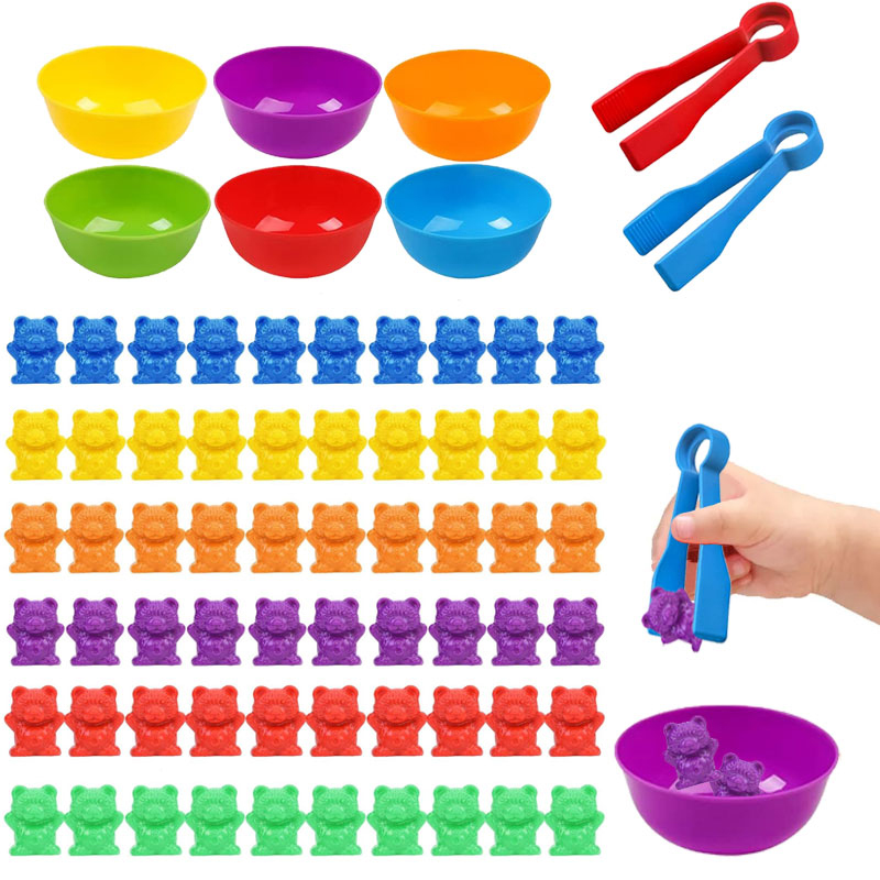Montessori Shelf Toy - Sayma Ayılar Eşleştirme Oyunları Renk Ayırma
